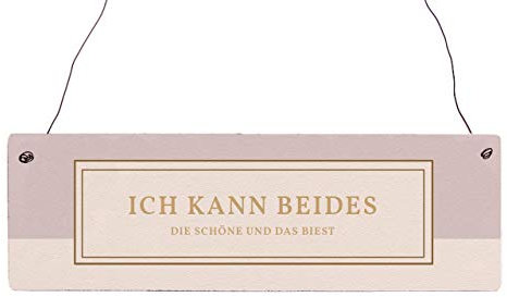 Interluxe Holzschild Türschild ICH KANN BEIDES DIE SCHÖNE UND DAS Biest lustig GOLDEN Berry
