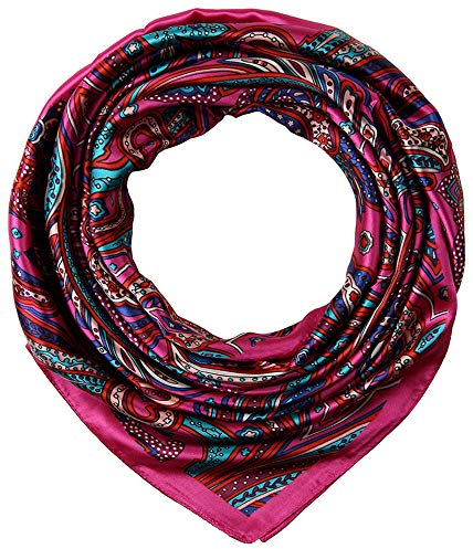 corciova Women Large Square Silk Feeling Hair Scarf 35 x 35 Fuchsia Paisley Headband Tie Sleeping at Night Fashion Bandana