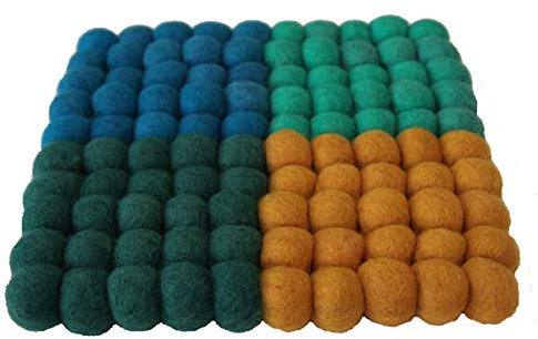 Maharanis Fairtrade Filz Untersetzer Topf Untersetzer 4 Summer Shades quadratisch 22 x 22 cm handgefertigt aus Reiner Wolle