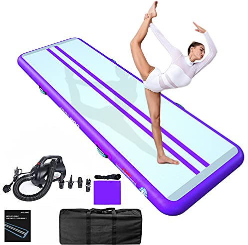 JOOLOOG Air Tumbling Matte Track 20 cm hoch Turnmatte Aufblasbare 3 m Gymnastikmatte mit Elektrischer Luftpumpe Trainingsmatte für Zuhause, Turnhalle, Garten, Yoga, Cheerleading, Fitness, Violett