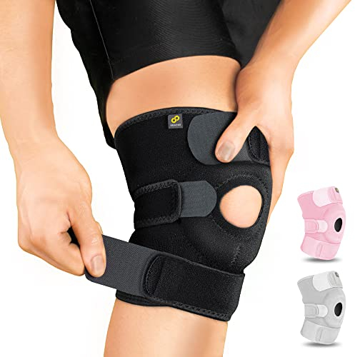 Bracoo Kniebandage Männer Damen, Bandage Knie, Sport Kniestütze mit Ringförmige Patella-Stütze, Knie Schmerzen Bandage für Training, Laufen, Arthritis, Gelenkentzündung, KS10, Schwarz