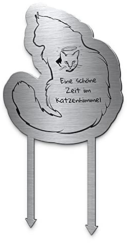 CHRISCK design Grabstecker Grabschmuck Katze Edelstahl | Mit Motiv und Trauer Spruch - Grabschmuck mit Gravur | Grabschmuck wetterfest für Grab oder Garten