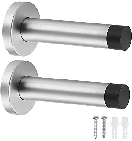 2 PCs Wall Mounted Door Stoppers | Heavy Duty Stainless Steel Door Stops with Rubber Buffer | Doorstop with Screws and Anchors for Indoors to Protect Walls