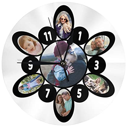 Personalisierte Runde Fotouhr, Benutzerdefinierte Wanduhr mit Foto Text, Personalisierte Hängende Zeitschaltuhr, Personalisierte, Nicht Tickende, Geräuschlose Runde Uhr für Küche, Wohnzimmer