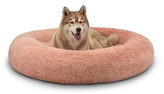 lionto Donutbett für Hunde & Katzen, Rundes Hundebett, Ø 120 cm, Rosa | Flauschiges Haustierbett mit erhöhtem Rand. Hundekissen mit weicher Liegefläche, extra dicker Füllung & rutschhemmendem Boden