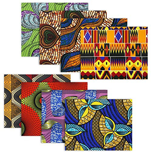 Afrikanische Stoffe Zum Nähen,8 Stück Ankara Jersey Stoff Meterware,20 x 16 Zoll/50 x 40 cm Patchwork Stoffe Paket Wachsdruckstoff Baumwolle Für Nähen Kleidung Handwerk Projekte Patch Arbeit DIY