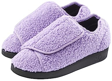 Silvert's Adaptive Clothing & Footwear Silverts Women's Extra Wide Adjustable Slippers Easy Closure Diabetic House Shoes Non Slip Comfort - Lavender/Black 11