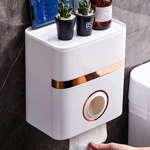 Tissue Box,Wall-Mounted Tissue Box,Double Toilet Tissue Holder,Bathroom Toilet Paper Dispenser,Waterproof Perforated Free Wall Mounted Tissue Box Rack