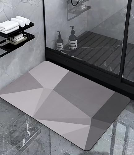 SOBEAU Alfombra de Baño Antideslizantes, Alfombra Diatomita Baño 40X60cm, Súper Absorbente Co, Microfibra Alfombra Antideslizante, para Bañera y Ducha,Gris
