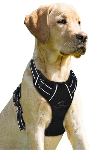 Dog Harness Large Dogs -No Pull Dog Harness Reflective for Large Dogs-Front Clip Dog Vest Harness Adjustable-No-Choke Breathable with Easy Control Handle (BLACK, LARGE (Neck:42-66cm, Chest:38-89cm))