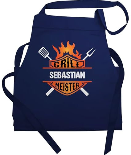 Schürze - Grillschürze Herren Männer - Grillmeister mit Name - Born to Grill - 60x87 - Navy Blau - geschenke für personalisierte schürzen grillen grill-schürze zum