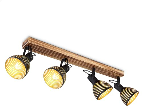 INNOVATE LED Deckenlampe Holz schwarz gold Deckenstrahler E27 Fassung 4x Spots Deckenleuchte schwarz metall Deckenstrahler 4 flammig schwarze Wohnzimmerlampe gold Lampe Holz Deckenlampe