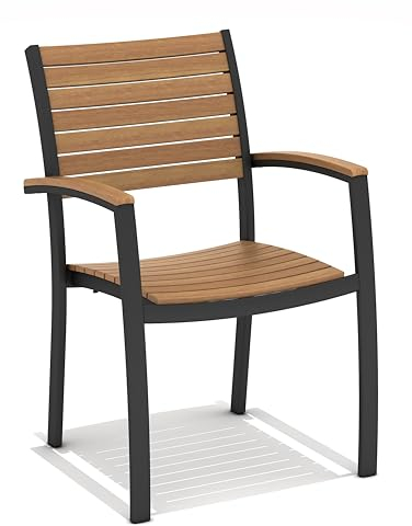 METRO Professional Silla de Jardín con Reposabrazos Lynx, Aluminio/Madera de Eucalipto, para Exterior, Madera/Negro (con Reposabrazos, Madera/Negro)