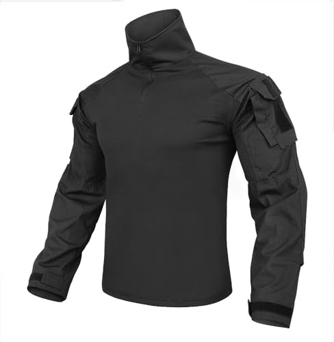 KRYDEX GEAR Hombres Combate con Coderas, G3 Camisas de Combate Camisas Tácticas para Caza Militar Airsoft (Negro,L)