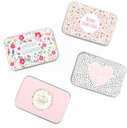 Logbuch-Verlag 4 kleine Geschenk Dosen aus Metall Liebe Geburtstag Valentinstag Ostern 9,5 x 6,5 x 2 cm