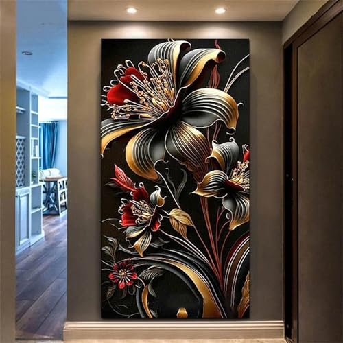 5D DIY Diamond Painting Blume Diamond Painting XXL Erwachsene Groß 100x233cm Diamond Art Gold Blatt Diamant Painting Bilder Kinder Anfänger Dimondpaintin Crystal Arts Geschenke für Frauen Wand Deko