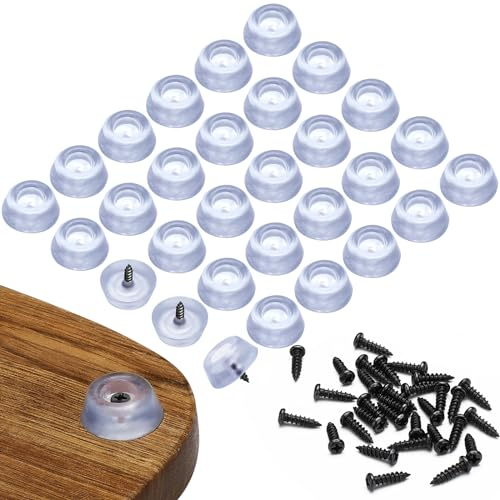 Singhoow 30 Pcs Semicircular Rubber Feet for Cutting Board & Furniture, Clear and Black, Non-Slip Grip, 5.91x3.94x0.63 inches, 30 Self-Tapping Screws Included