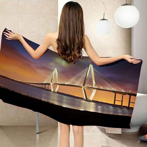 okoikfc 3D Strandtuch 90x180 cm Brücke Badetuch Groß Brücke Microfaser Handtücher Weich Schnell Trocknen Strandhandtuch Herren Frauen Badetücher, Strandtücher Strandlaken Handtuch A1362