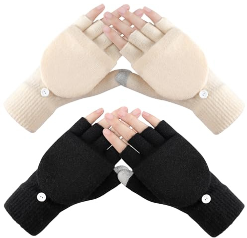 Premillow Winter Fingerless Gloves for Women, 2 Pairs Womens Winter Gloves