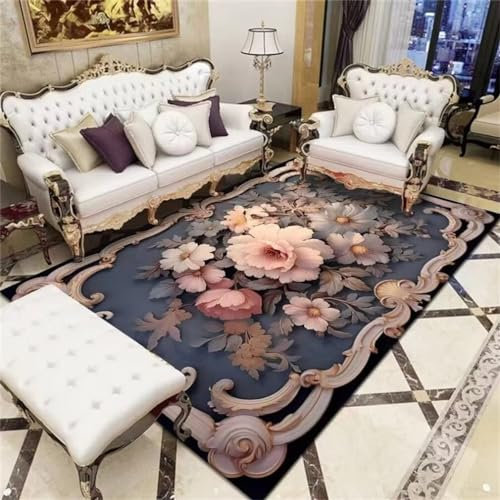 DJHWWD Teppich Landhaus Auslegware Teppichboden Leicht zu reinigender mit Blumenmuster für Mädchenzimmer 70x140CM Rosa Kinderteppich Klein