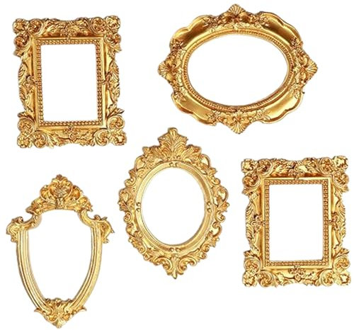 Lamppdcor Vintage Frames 5 PCs Antike Bilderrahmen Barock Retro Harz Vintage Bilderrahmen Oval Rechteckschild Vintage Frames für Wohnkulturfotografie