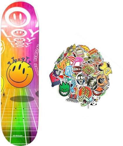 BIRDHOUSE skateboard tavola da skate professionale Loy Ravers deck 8.25 grip incluso e 50 stickers (birdhouse smile, 8.25)