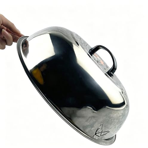 Culnflun Premium-Edelstahl-Wok-Deckel, Haushalts-Edelstahl-Wok-Dampfgarer-Deckel mit versenktem Dampfgarerloch aus gehärtetem Glas und ergonomischem, rundem Griff (32cm)