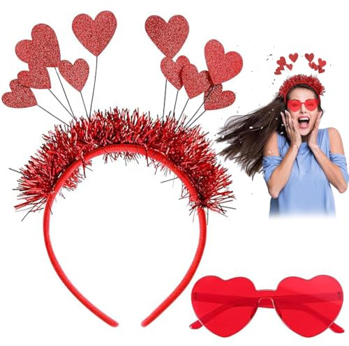 MKKZLPN Party Haarreifen 2PCS Partybrille Valentinstag Stirnband Brille Liebe Herz Haarreifen Partybrille Set für Valentinstag Requisiten Party Kostüm Zubehör Hochzeit Foto Requisiten Kostüm Party