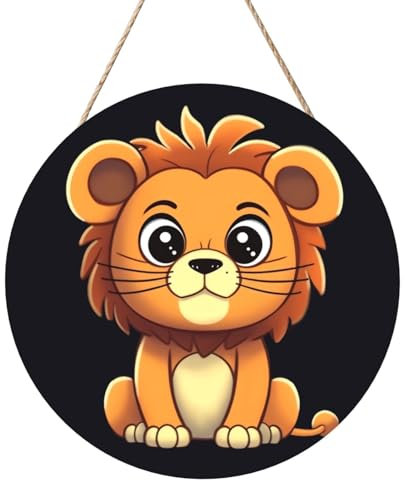Holzkreise zum Basteln, 30,5 cm, Holzscheiben, niedlicher Cartoon-Löwe, Holz-Türhänger, zum Aufhängen, runde Holzscheiben mit Bindfaden, Holzornament für Schild, Türhänger, Heimdekoration,
