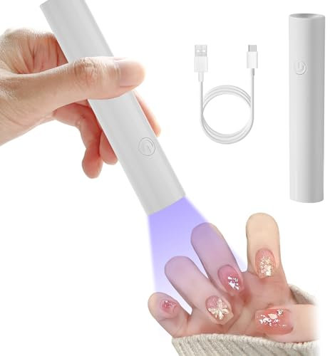 UV Lampe für Gelnägel, Mini UV LED Lampe für Nägel, Wiederaufladbar Kleine UV Nagellampe für Gel Nagellack, 60/120S, zum Aushärten von Nagelkleber Nail Tips (Elliptisch-Weiß)