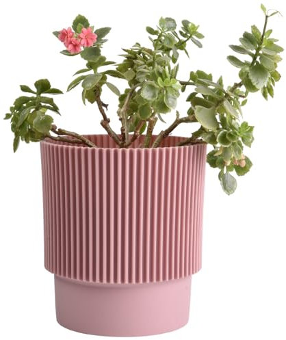 B2C Plant Pots Flower Planter 3 Colours 3 sizes Plastic Pot Modern Elegant Textured Modern Home Garden Indoor Outdoor use Convex stripes (Pink, W17cm x H19cm)