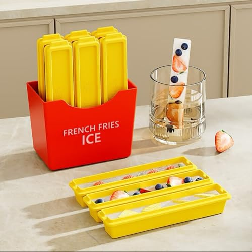 Lange Eiswürfelform, Silikon-Eisschalen, Niedliches Pommes-Frites-Design mit Wiederverwendbarer Flexibler Kühlschranktür Kühlschrank-Magnetbox für Cocktails und Getränke
