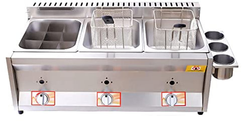 HMASNSEIY Friteuse à gaz en Acier Inoxydable avec Panier et Couvercle pour Restaurant, Cuisine, Snack-Bar - Friteuse Professionnelle au GPL pour Frites et Poisson