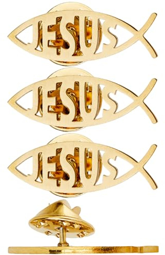 SUPERFINDINGS 4 Stück Jesus Fisch Brosche Cartoon Fisch Anstecknadel Emaille Anstecknadel Jesus christenfisch Pins für Unisex Mantel Hemd Anzug Kragen Zubehör Geschenk,Goldene