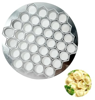 Moule à Raviolis 37 Trous - Emporte-pièce Multifonctionnel pour Cuisine et Restaurant - Idéal pour Raviolis, Boulettes, Gâteaux, Wan Tans et Autocollants de Pot - Alliage d'Aluminium Alimentaire Durab