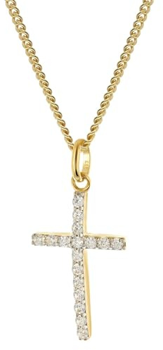 GLIZZ Kreuz-Anhänger Gold 333 mit Zirkonia an vergolder Silberkette GL8317 | zeitloser Halsschmuck für Damen, wunderschöne Geschenkidee und edles Accessoire,