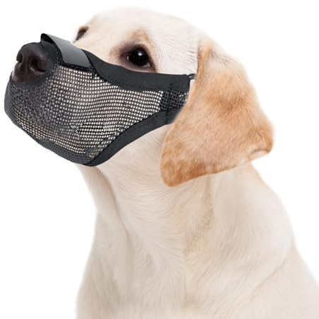 FACHOI Dog Muzzle, Soft Mesh Muzzle for Small Medium Large Dogs for Scavenging Biting Licking and Chewing, Allows to Pant and Drink F6-WGGZT(Black, L)