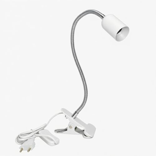 Sudnsadaks Douille E27 avec Pince, 120 cm Câble avec Interrupteur et Prise, Douille Clip Col Cygne 360° Ajustable pour Liseuse, Plante, Aquarium, Clip Base en Métal Antidérapant, Blanc (Sans Ampoule)