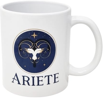 CUCUBA Tazza Mug in Ceramica Design Artistico Segno Zodiacale Ariete per Colazione Merende 36cl