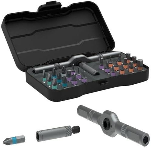 24 in 1 Magnetic Screwdriver Set, Multi Bit Ratcheting Screw Driver Set with Storage for Home DIY, Portable Repair Tool Kit with Detachable Ratchet Handle in Case for Furniture Computer Bicycle