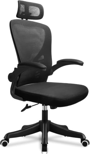EOXCIIU Bürostuhl, Ergonomischer Netzstuhl mit Lendenwirbelstütze und Verstellbarer Kopfstütze, Großzügiges Sitzkissen, geeignet für Büro und Zuhause