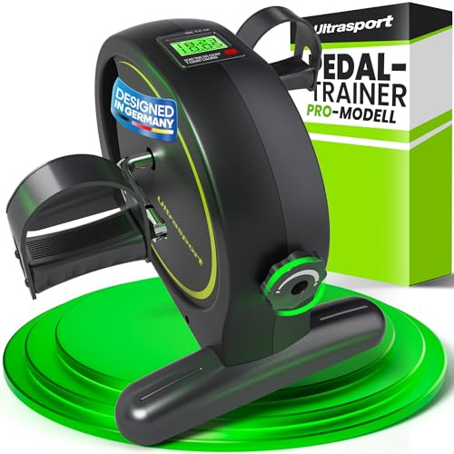 Ultrasport trampcykel för hemmabruk, CE-certifierad, inklusive halkfri matta och rem | Extra tyst arm- och bentränare för sittande träning | Skrivbordscykel, träningscykel, bords­cykel, grön
