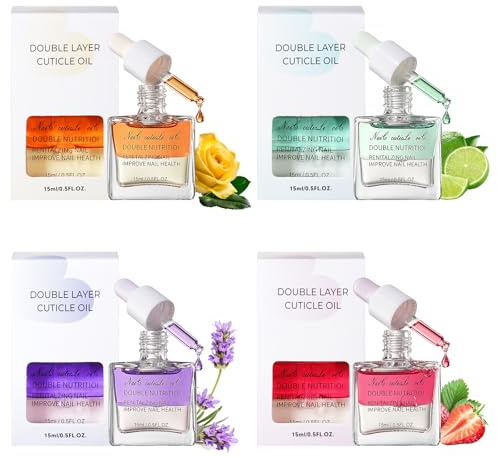 Yokilly Cuticle Oil Lot de 4 huiles cuticules, 15 ml chacune, pour soin des cuticules, la réparation des ongles fissurés et secs