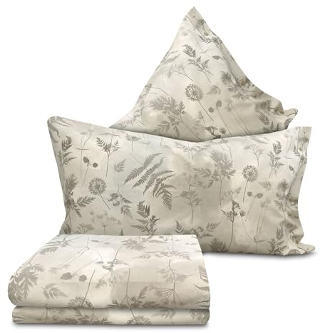 Completo Lenzuola TARASSACO fiorato fiori soffioni Beige estate 100% cotone Made in Italy - Letto Misura Francese