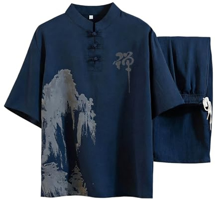 Abbigliamento Tai-Chi per arti marziali, antiche uniformi tradizionali, abbigliamento per arti marziali, Tangzhuang Kung Fu a maniche corte, uniforme taekwondo, abbigliamento da allenamento, O blu