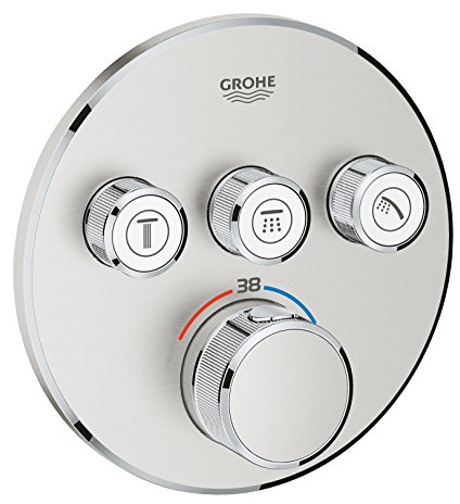 GROHE Grohtherm SmartControl - Thermostat (mit 3 Absperrventilen, Fertigmontageset, langlebige Oberfläche), supersteel, rund, 29121DC0