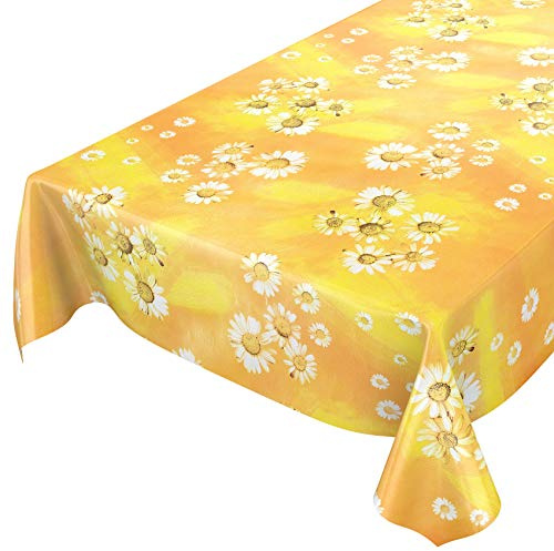 ANRO Wachstuchtischdecke Wachstuch Wachstischdecke Tischdecke Kamille Gelb Blumen Sonne 180x140cm abwaschbar wasserabweisend Gartentischdecke Meterware pflegeleicht Lotuseffekt