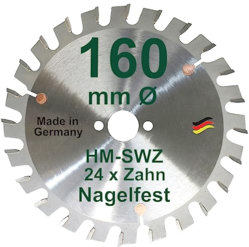 HM Sägeblatt 160 x 20 mm Zähne 24 SWZ Kreissägeblatt Hartmetall 160mm x20mm Handkreisssägeblatt mit Spezial-Wechselzahnung für Handkreissäge Kappsäge und Tischkreissäge Kappsägeblatt SUPER-Wechselzahn