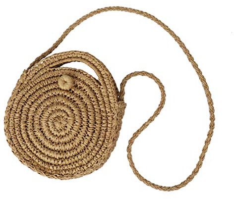 MaoXinTek Stroh Strandtasche Sommer Runde Vintage Handarbeit Umhängetasche Kreis Böhmische Schultertaschen für Frauen Reisen Urlaub (Braun)