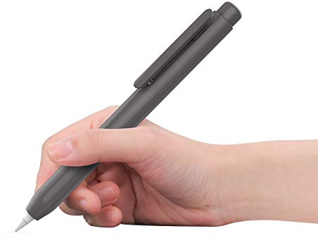 MoKo Hülle Kompatibel mit Apple Pencil 1. Generation, Retractable Ausziehbare Schutzhülle mit Apple Pencil Hülle, Stifthalter mit Stabilem Clip, rutschfeste Einfarbige Stifthülle, Dunkel Grau